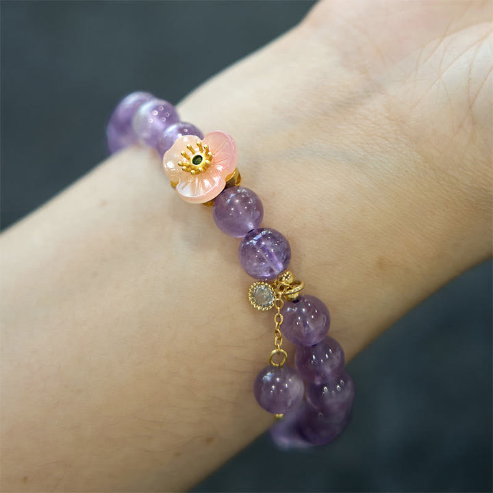 Bracelet de méditation de fortune en améthyste et fleur de pêcher Buddha Stones