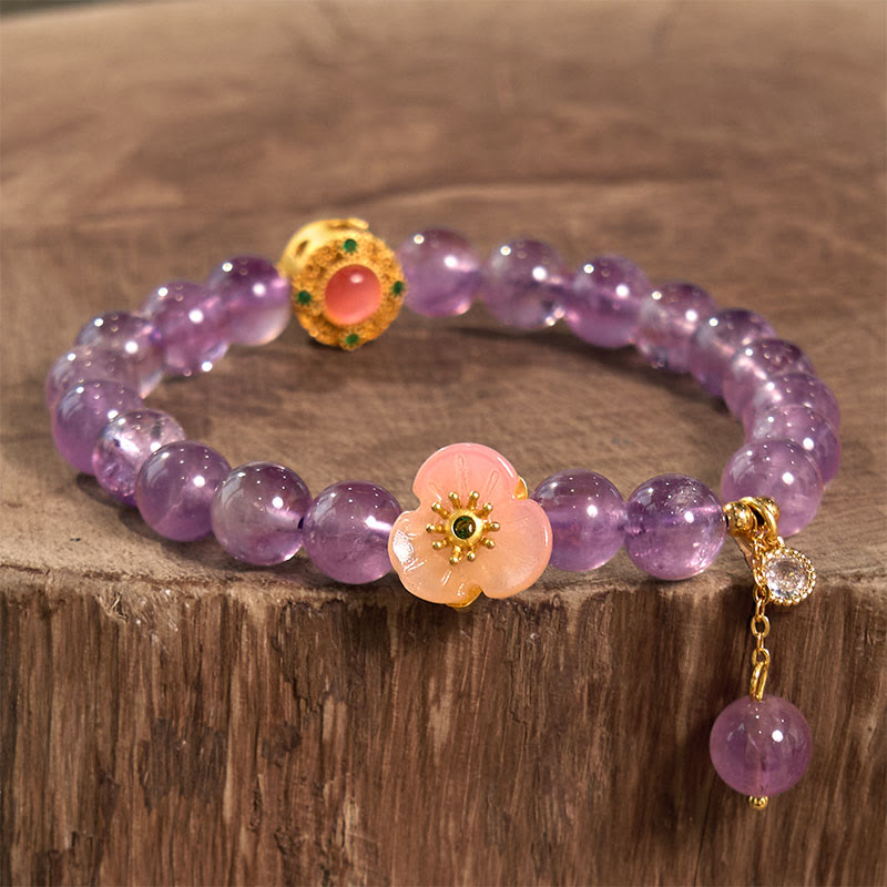Bracelet de méditation de fortune en améthyste et fleur de pêcher Buddha Stones