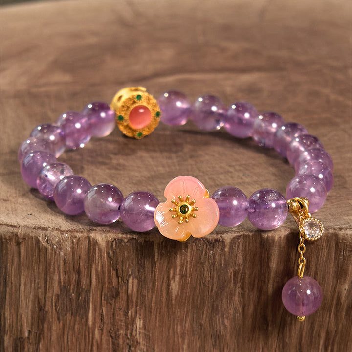 Bracelet de méditation de fortune en améthyste et fleur de pêcher Buddha Stones