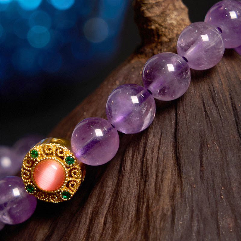 Bracelet de méditation de fortune en améthyste et fleur de pêcher Buddha Stones