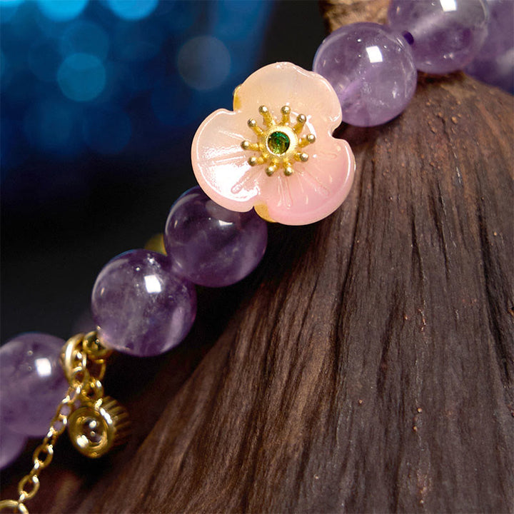 Bracelet de méditation de fortune en améthyste et fleur de pêcher Buddha Stones