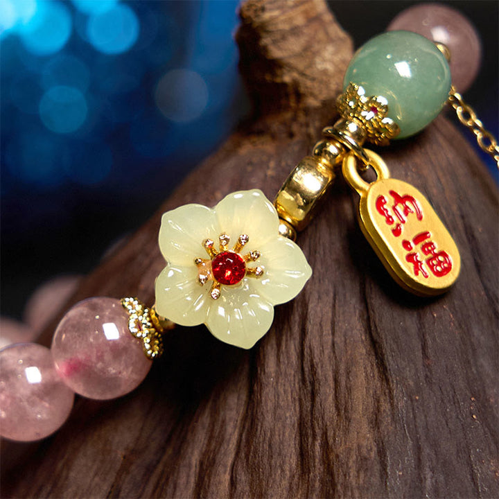 Bracelet de guérison et de positivité en quartz fraise naturel Buddha Stones