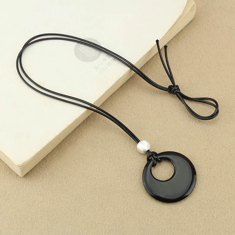 Collier pendentif en cuivre avec pierre d'image Liuli en obsidienne noire et Buddha Stones