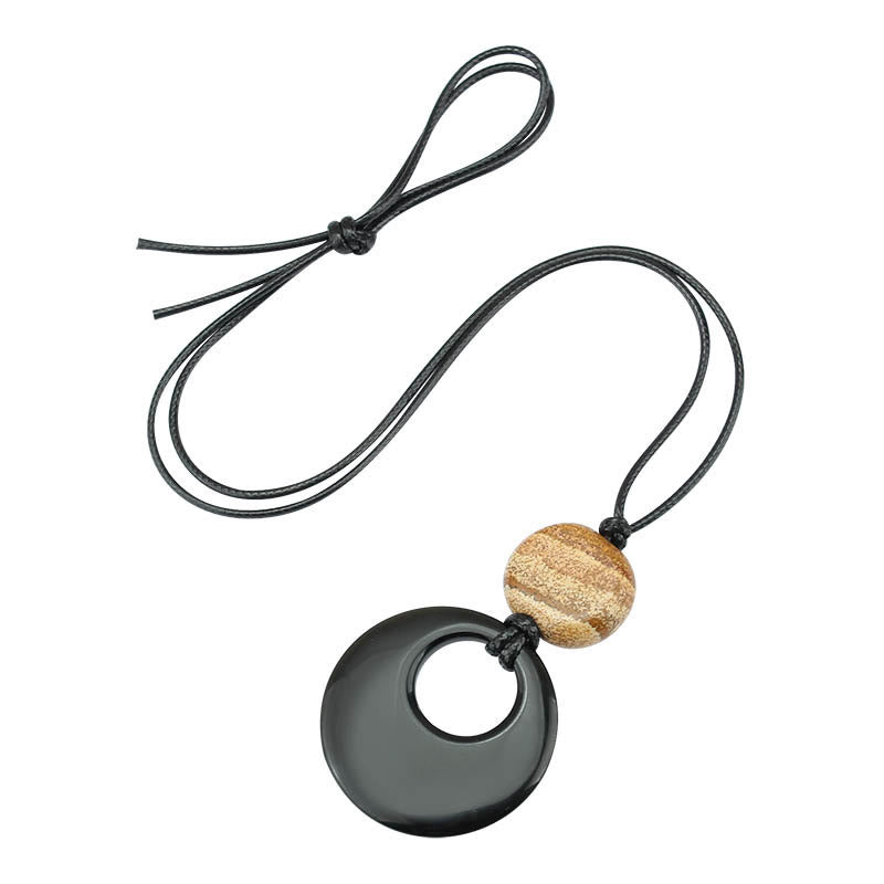Collier pendentif en cuivre avec pierre d'image Liuli en obsidienne noire et Buddha Stones
