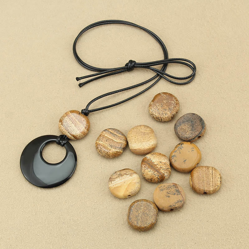 Collier pendentif en cuivre avec pierre d'image Liuli en obsidienne noire et Buddha Stones