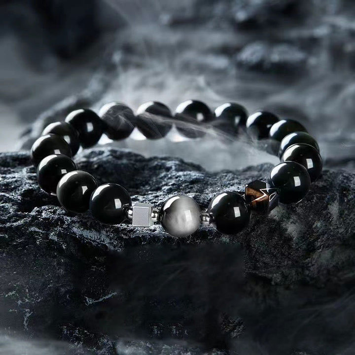 Bracelet de force en obsidienne Buddha Stones et œil d'aigle en obsidienne dorée et œil de tigre
