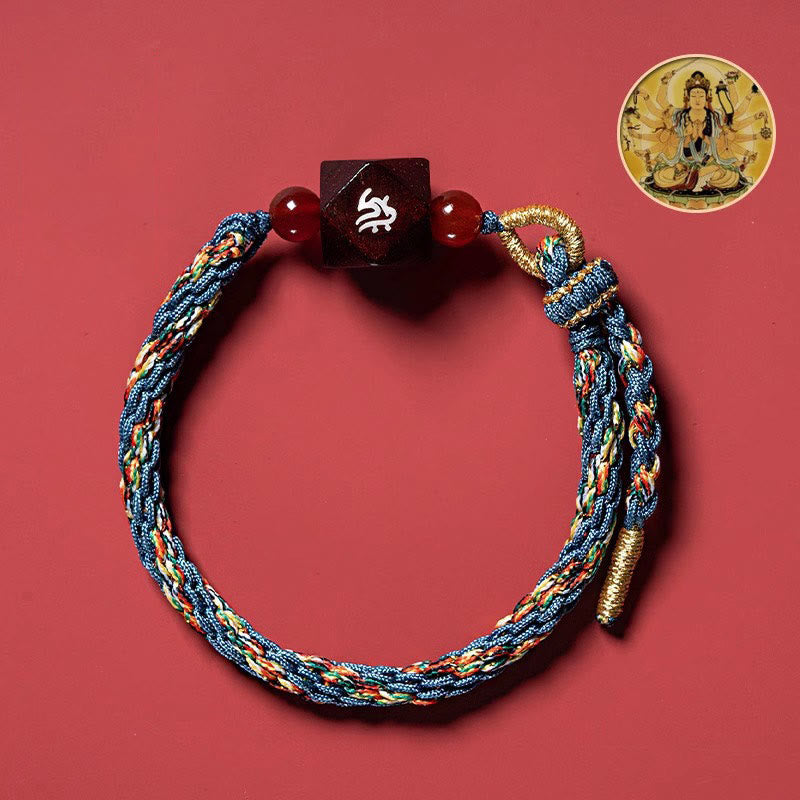 Buddha Stones Zodiaque chinois Bouddha natal Petite feuille Bois de santal rouge Bracelet de protection en fil rouge