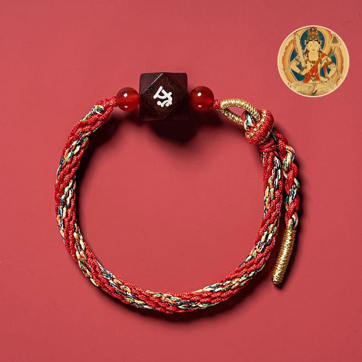 Buddha Stones Zodiaque chinois Bouddha natal Petite feuille Bois de santal rouge Bracelet de protection en fil rouge
