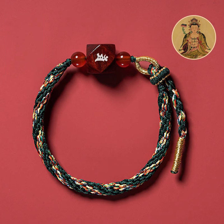 Buddha Stones Zodiaque chinois Bouddha natal Petite feuille Bois de santal rouge Bracelet de protection en fil rouge