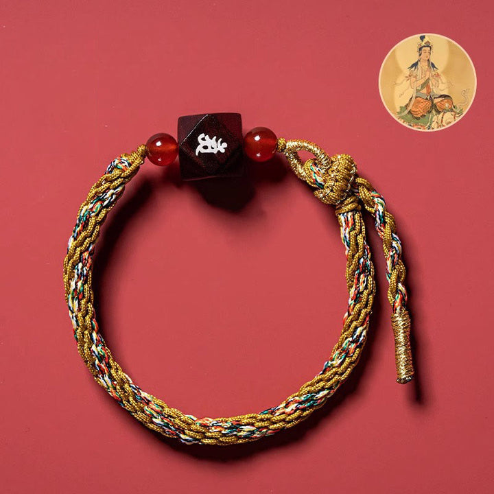 Buddha Stones Zodiaque chinois Bouddha natal Petite feuille Bois de santal rouge Bracelet de protection en fil rouge