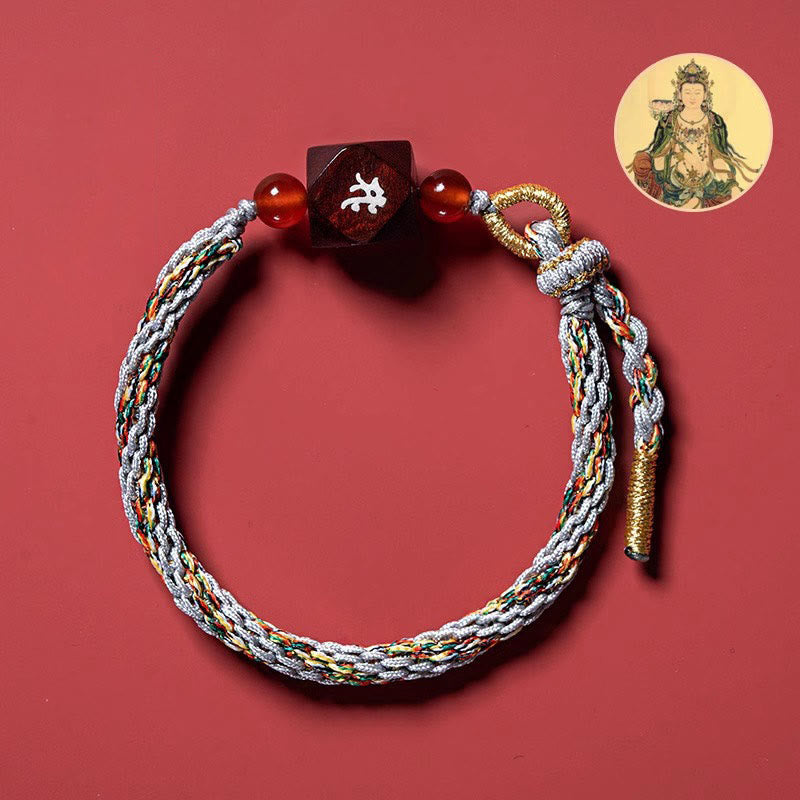 Buddha Stones Zodiaque chinois Bouddha natal Petite feuille Bois de santal rouge Bracelet de protection en fil rouge
