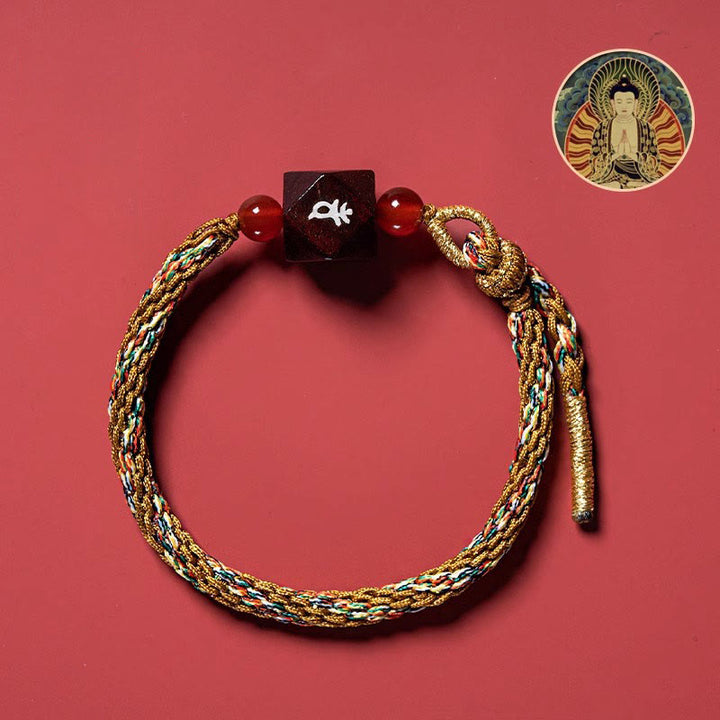 Buddha Stones Zodiaque chinois Bouddha natal Petite feuille Bois de santal rouge Bracelet de protection en fil rouge