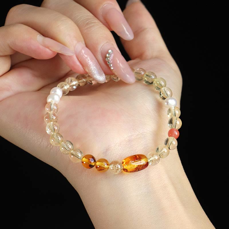 Bracelet de protection en cristal blanc avec citrine naturelle et topaze et Buddha Stones