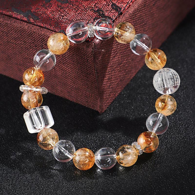 Bracelet de protection en cristal blanc avec citrine naturelle et topaze et Buddha Stones