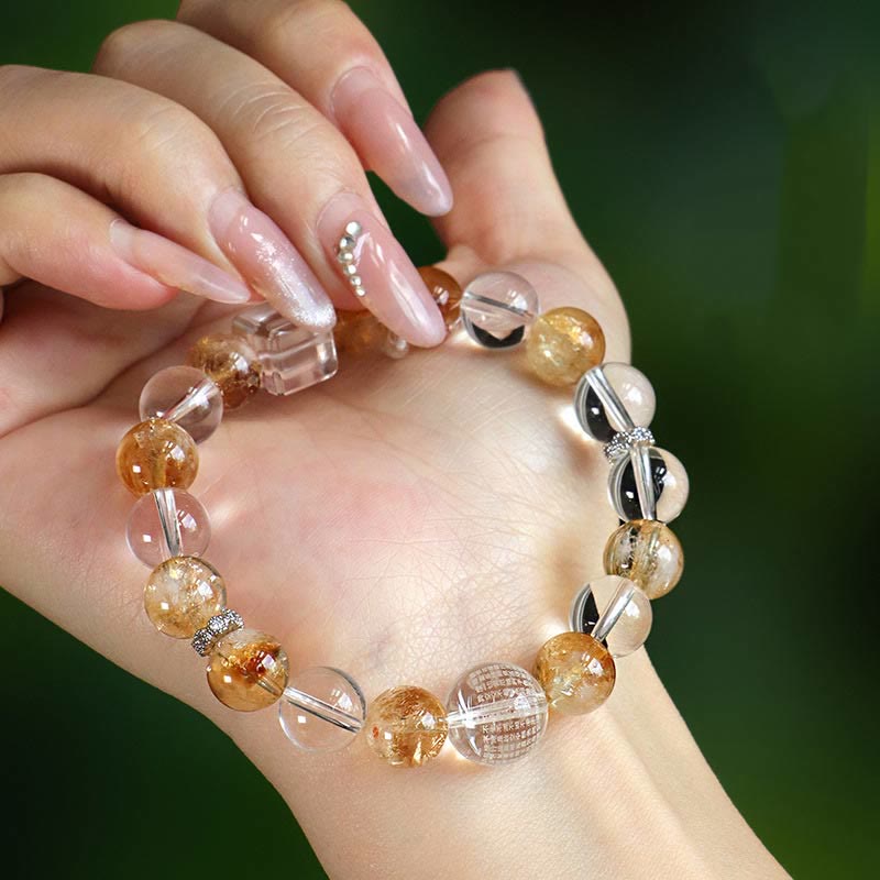 Bracelet de protection en cristal blanc avec citrine naturelle et topaze et Buddha Stones