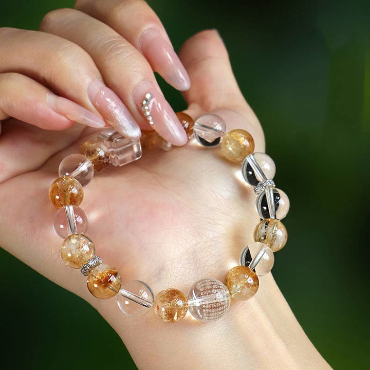 Bracelet de protection en cristal blanc avec citrine naturelle et topaze et Buddha Stones