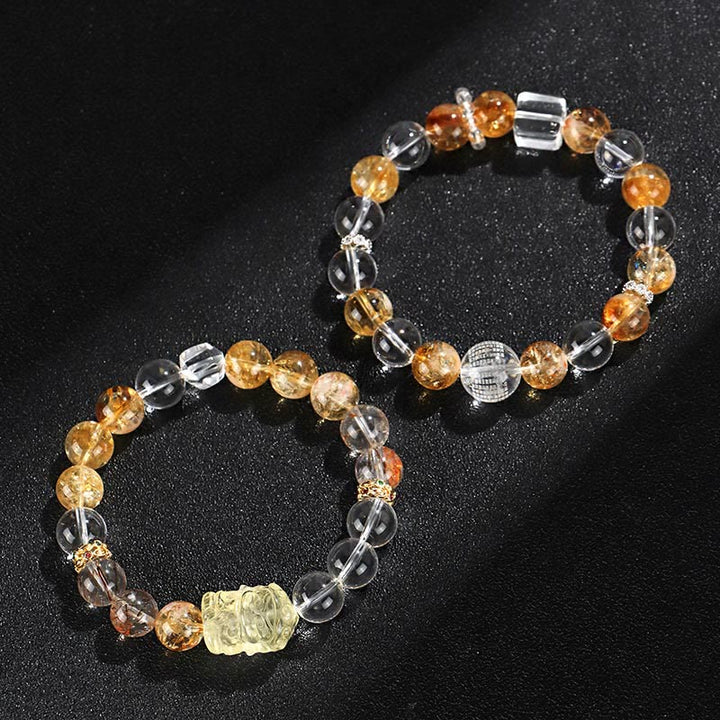 Bracelet de protection en cristal blanc avec citrine naturelle et topaze et Buddha Stones
