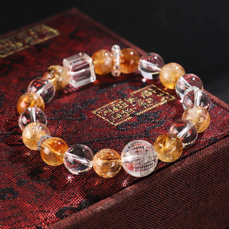 Bracelet de protection en cristal blanc avec citrine naturelle et topaze et Buddha Stones