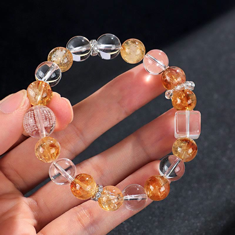 Bracelet de protection en cristal blanc avec citrine naturelle et topaze et Buddha Stones