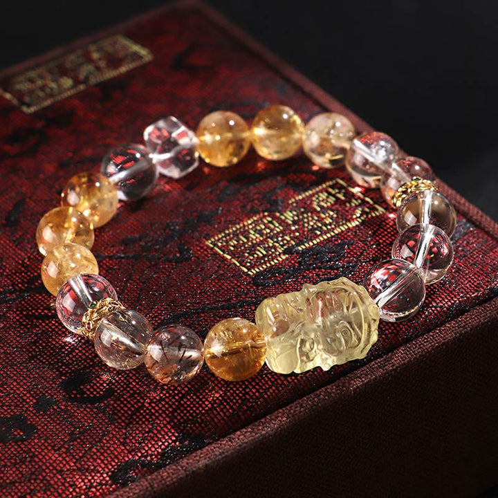 Bracelet de protection en cristal blanc avec citrine naturelle et topaze et Buddha Stones