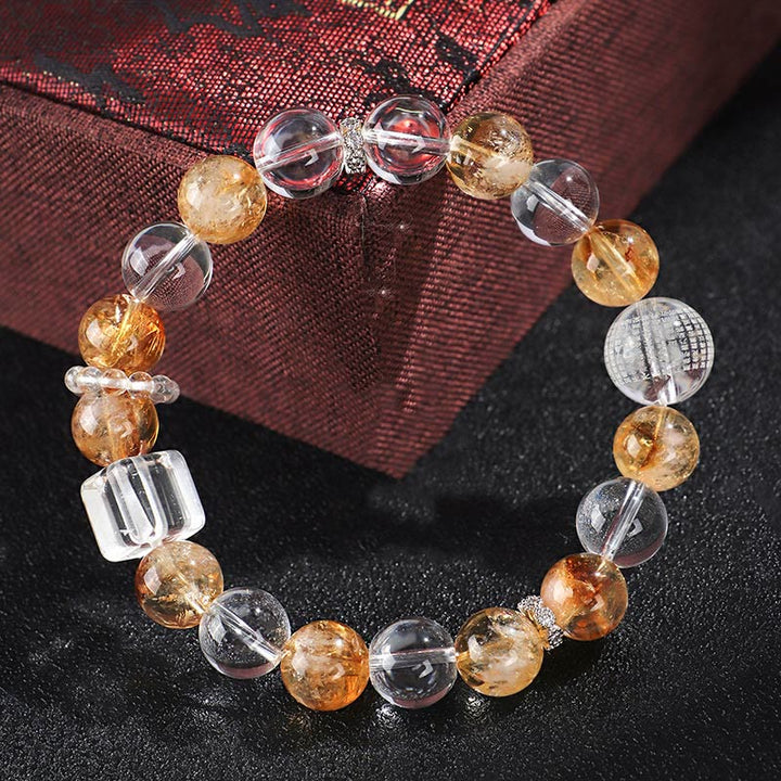 Bracelet de protection en cristal blanc avec citrine naturelle et topaze et Buddha Stones