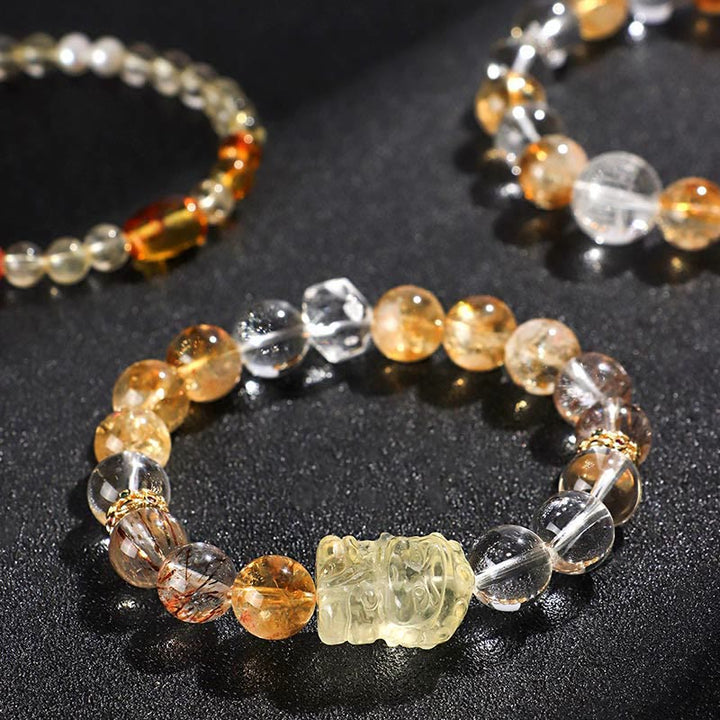 Bracelet de protection en cristal blanc avec citrine naturelle et topaze et Buddha Stones