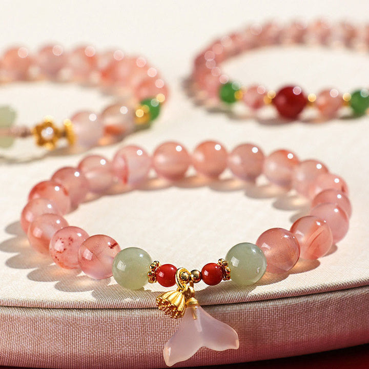 Bracelet porte-bonheur en jade Hetian avec orchidée papillon et agate rouge du Sud Buddha Stones