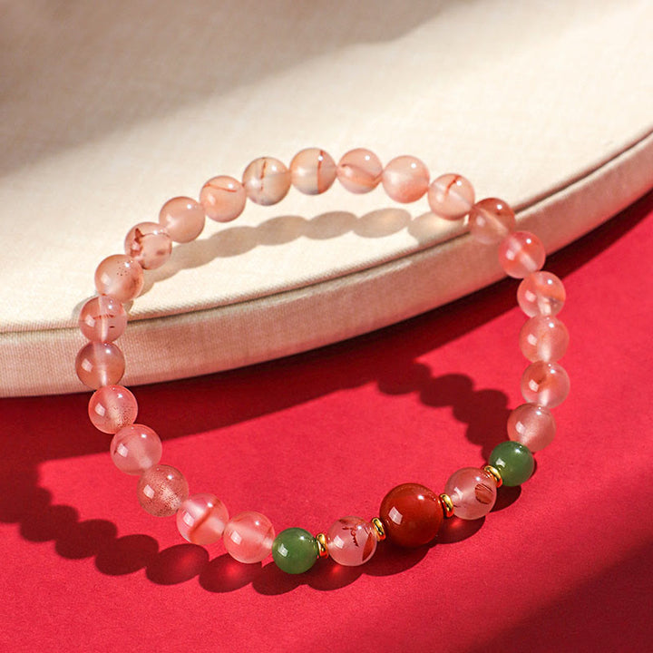 Bracelet porte-bonheur en jade Hetian avec orchidée papillon et agate rouge du Sud Buddha Stones
