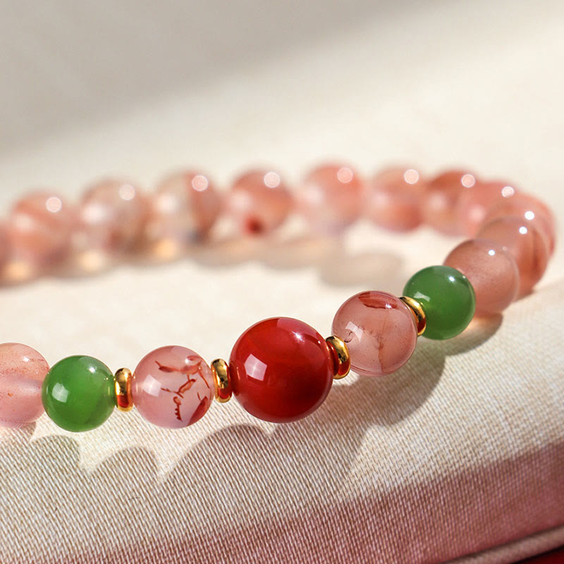 Bracelet porte-bonheur en jade Hetian avec orchidée papillon et agate rouge du Sud Buddha Stones