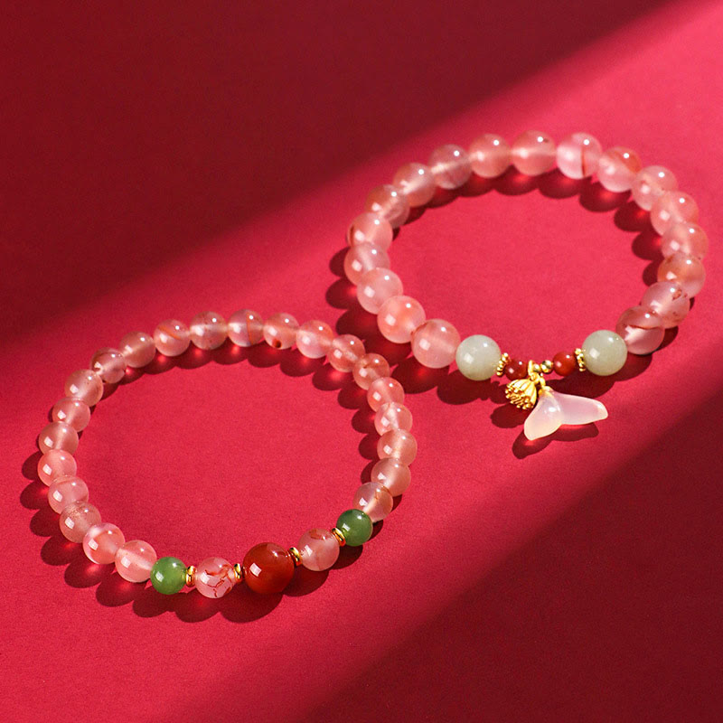 Bracelet porte-bonheur en jade Hetian avec orchidée papillon et agate rouge du Sud Buddha Stones