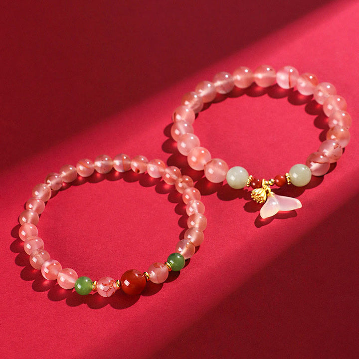 Bracelet porte-bonheur en jade Hetian avec orchidée papillon et agate rouge du Sud Buddha Stones