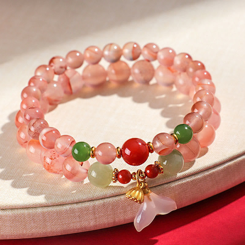 Bracelet porte-bonheur en jade Hetian avec orchidée papillon et agate rouge du Sud Buddha Stones