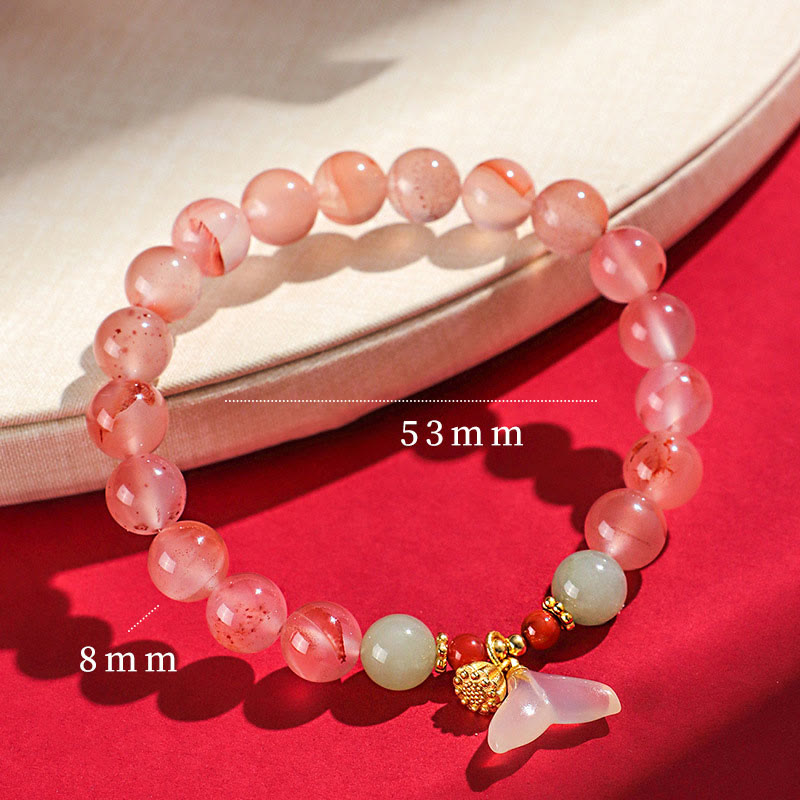 Bracelet porte-bonheur en jade Hetian avec orchidée papillon et agate rouge du Sud Buddha Stones