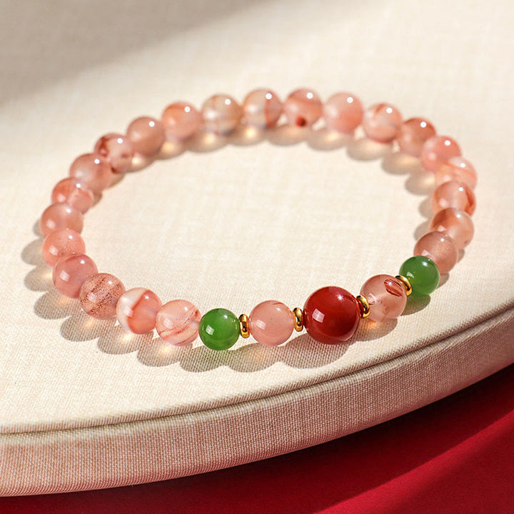 Bracelet porte-bonheur en jade Hetian avec orchidée papillon et agate rouge du Sud Buddha Stones