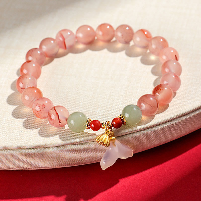 Bracelet porte-bonheur en jade Hetian avec orchidée papillon et agate rouge du Sud Buddha Stones