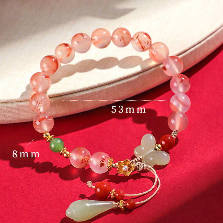 Bracelet porte-bonheur en jade Hetian avec orchidée papillon et agate rouge du Sud Buddha Stones