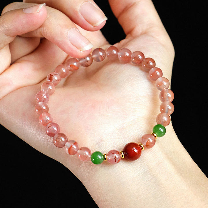 Bracelet porte-bonheur en jade Hetian avec orchidée papillon et agate rouge du Sud Buddha Stones