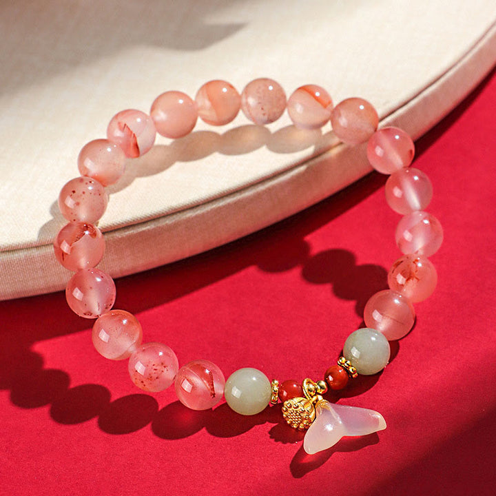 Bracelet porte-bonheur en jade Hetian avec orchidée papillon et agate rouge du Sud Buddha Stones