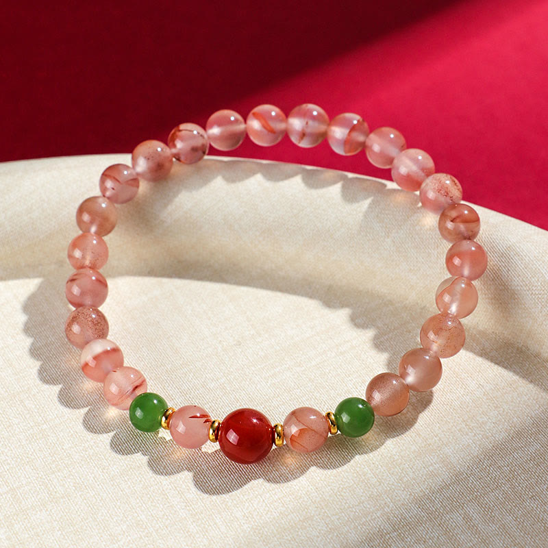 Bracelet porte-bonheur en jade Hetian avec orchidée papillon et agate rouge du Sud Buddha Stones