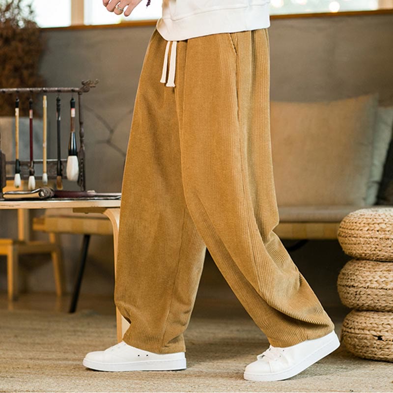Pantalon sarouel en velours côtelé avec cordon de serrage et poches pour homme Buddha Stones Automne Hiver - image 4