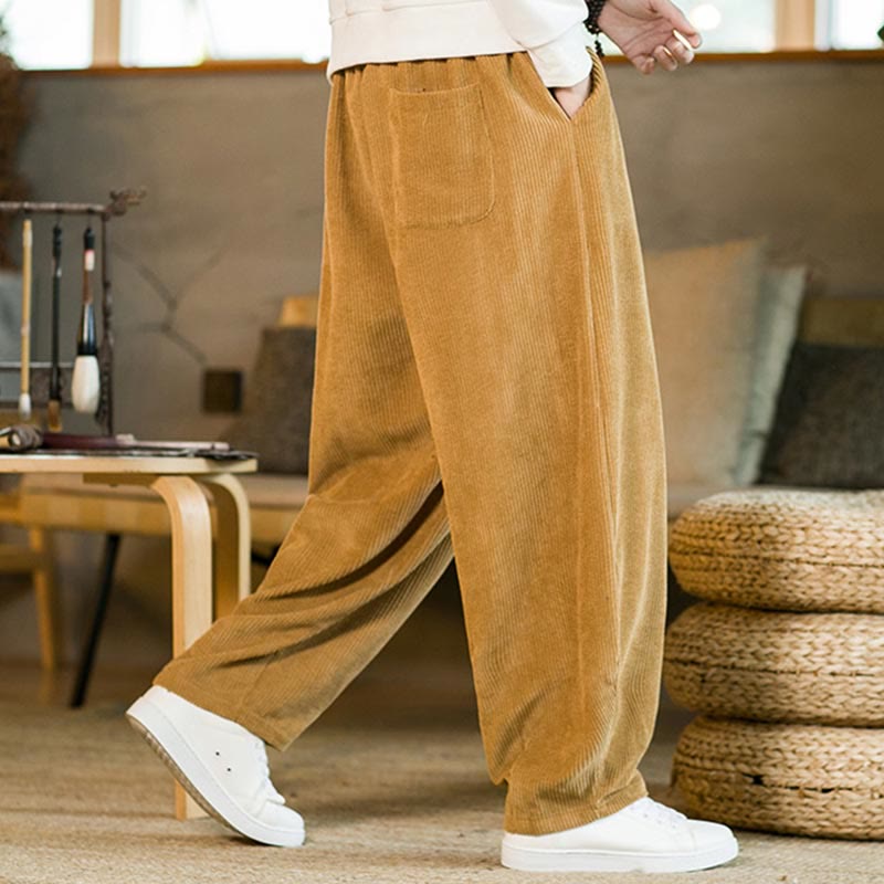 Pantalon sarouel en velours côtelé avec cordon de serrage et poches pour homme Buddha Stones Automne Hiver - image 3