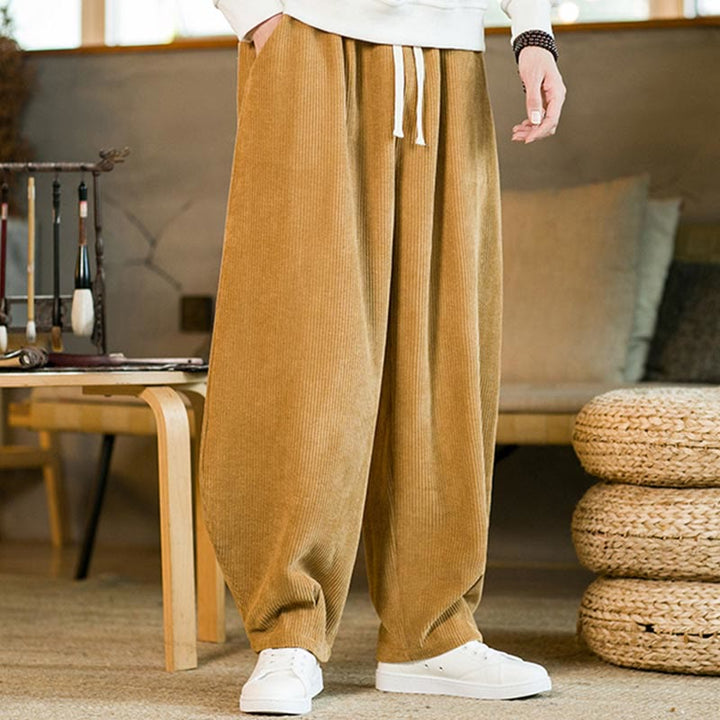 Pantalon sarouel en velours côtelé avec cordon de serrage et poches pour homme Buddha Stones Automne Hiver - image 1