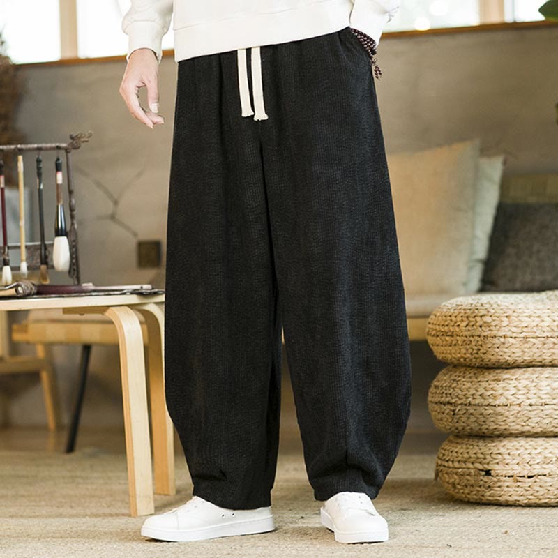 Pantalon sarouel en velours côtelé avec cordon de serrage et poches pour homme Buddha Stones Automne Hiver - image 8