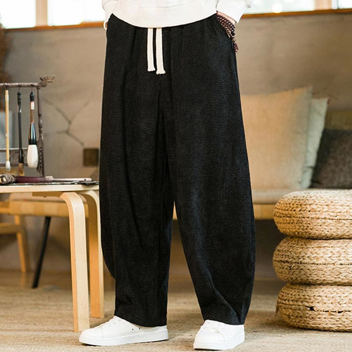 Pantalon sarouel en velours côtelé avec cordon de serrage et poches pour homme Buddha Stones Automne Hiver - image 11