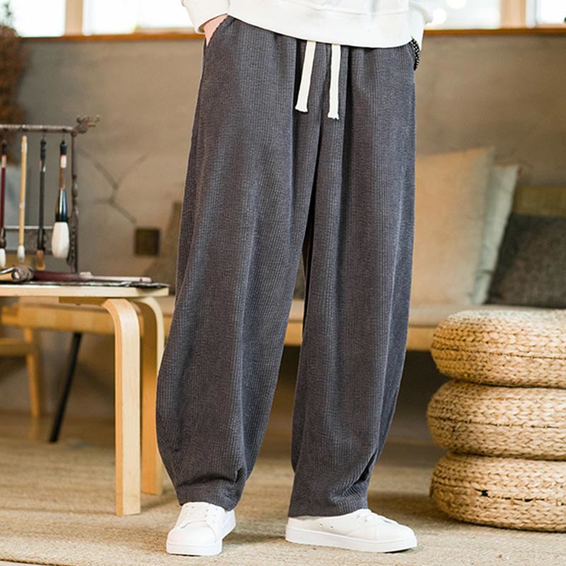Pantalon sarouel en velours côtelé avec cordon de serrage et poches pour homme Buddha Stones Automne Hiver - image 16