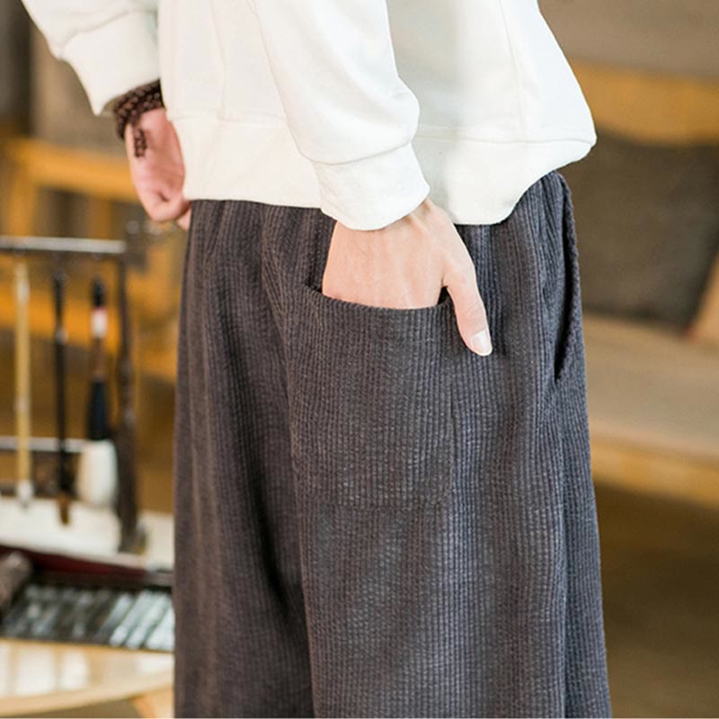 Pantalon sarouel en velours côtelé avec cordon de serrage et poches pour homme Buddha Stones Automne Hiver - image 20