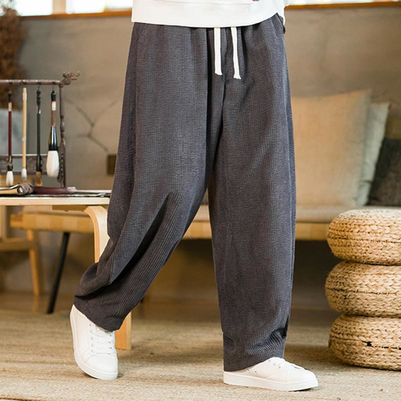 Pantalon sarouel en velours côtelé avec cordon de serrage et poches pour homme Buddha Stones Automne Hiver - Gris - US/UK/AU46，EU56 (5XL) - image 12