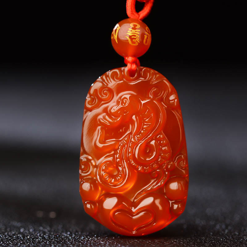 Collier pendentif porte-bonheur en agate rouge avec Buddha Stones et signe du zodiaque chinois - image 2