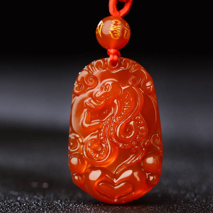 Collier pendentif porte-bonheur en agate rouge avec Buddha Stones et signe du zodiaque chinois - image 2