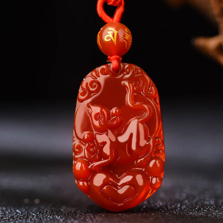 Collier pendentif porte-bonheur en agate rouge avec Buddha Stones et signe du zodiaque chinois - Rat  - image 12